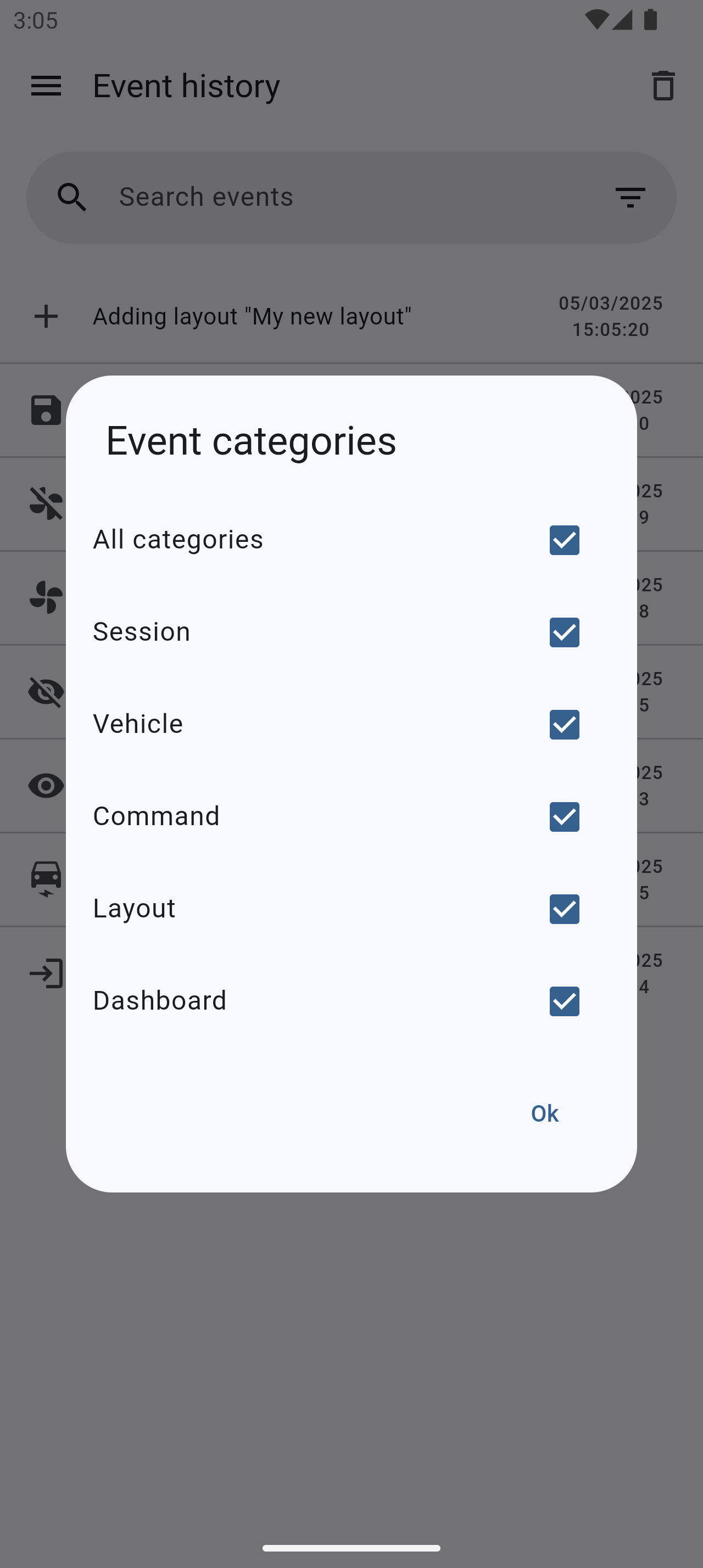 Event History Filter Screenshot