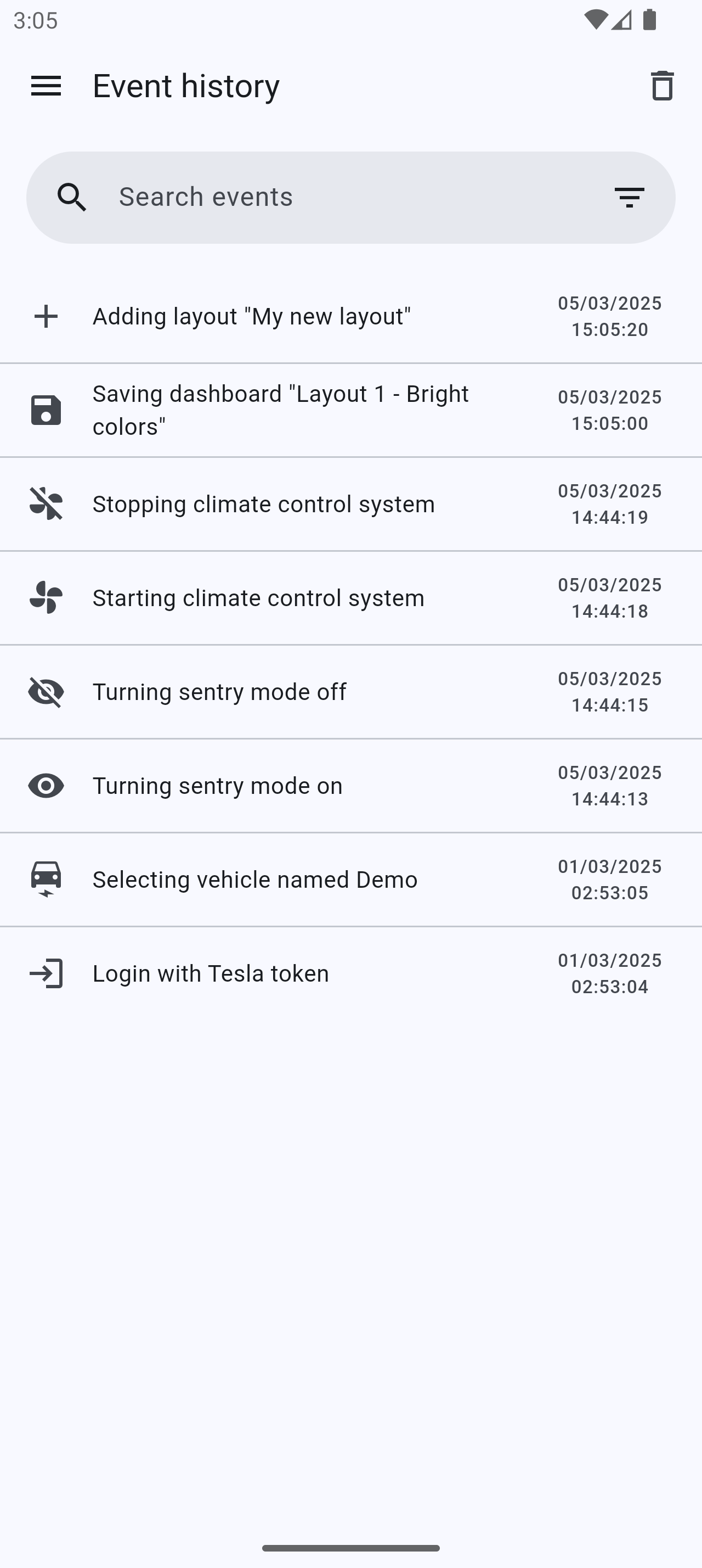 Event History Screenshot